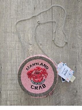 Handcrafted In India Maryland Crab Beaded Bag Round Crossbody NWT Viral